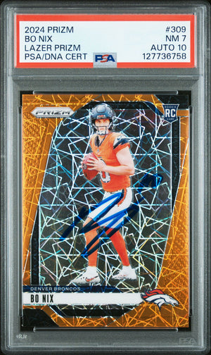 Bo Nix 2024 Prizm Lazer Signed Football Rookie Card #309 Graded PSA 7 Auto 10 Cert #127736758