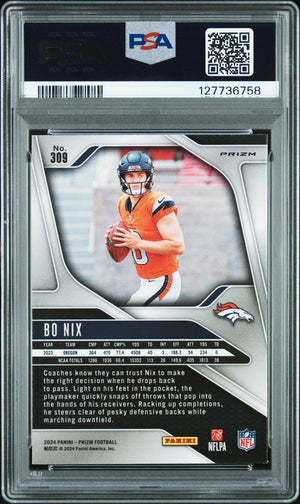 Bo Nix 2024 Prizm Lazer Signed Football Rookie Card #309 Graded PSA 7 Auto 10 Cert #127736758