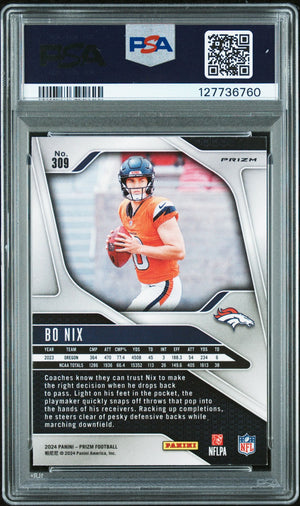 Bo Nix 2024 Prizm Silver Signed Football Rookie Card #309 Graded PSA 9 Auto 10 Cert #127736760