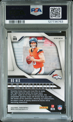 Bo Nix 2024 Prizm Silver Signed Football Rookie Card #309 Graded PSA 9 Auto 10 Cert #127736763-Powers Sports Memorabilia