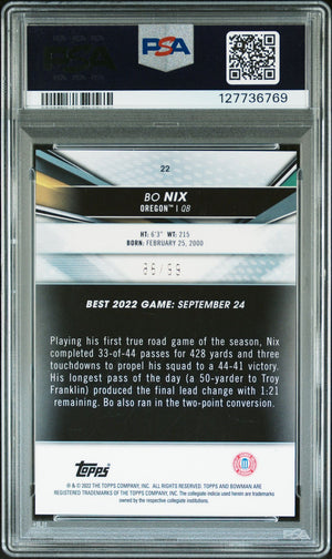 Bo Nix 2022 Bowman Best University Green Mini Diamond Refractor Signed Football Rookie Card #22 Graded PSA 8 Auto 10 86/99 Cert #127736769