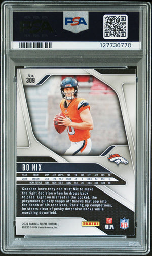 Bo Nix 2024 Prizm Signed Football Rookie Card #309 Graded PSA 9 Auto 10 Cert #127736770