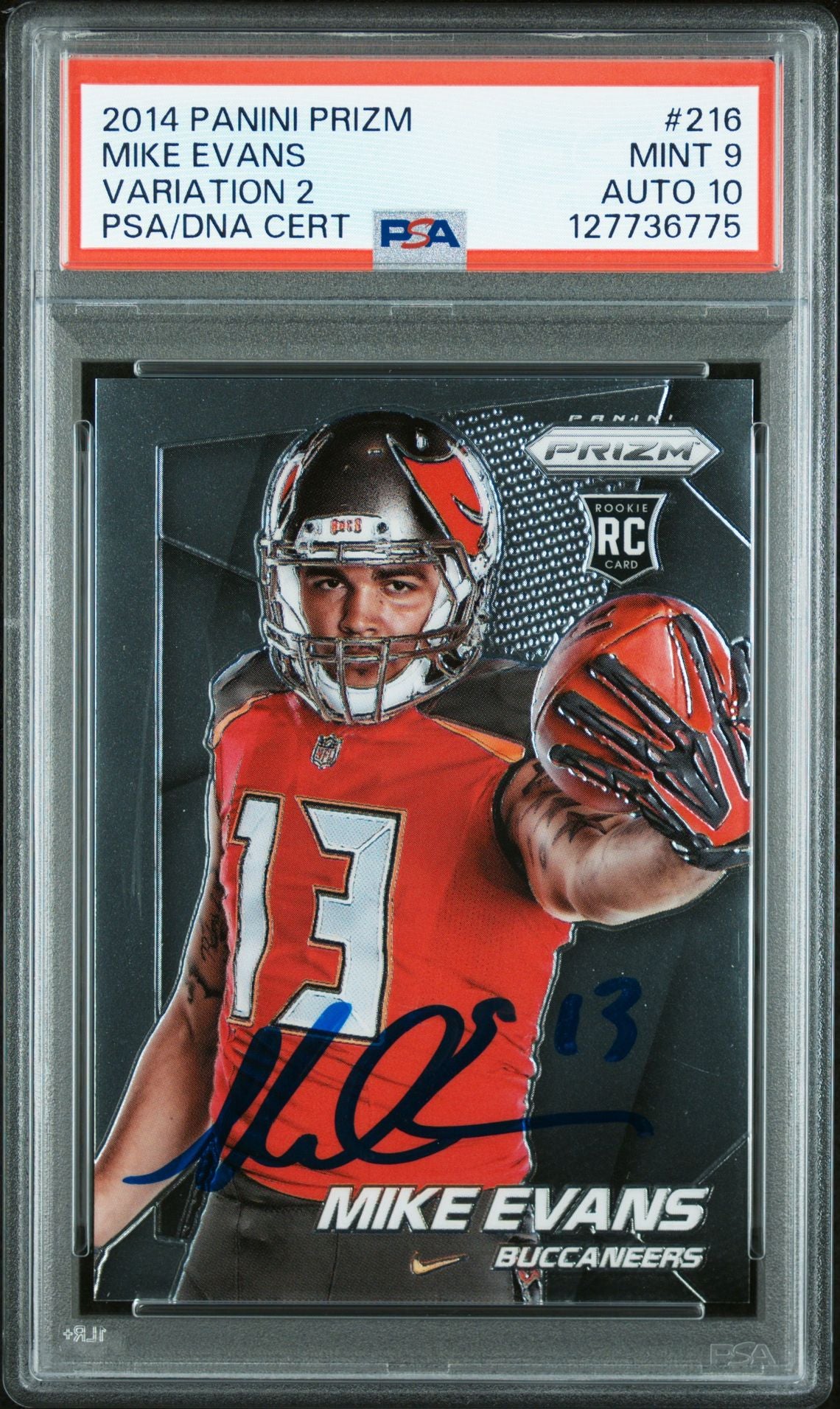 Mike Evans 2014 Panini Prizm Variation 2 Signed Football Rookie Card #216 Graded PSA 9 Auto 10 Cert #127736775-Powers Sports Memorabilia