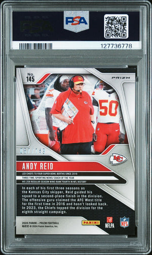 Andy Reid 2024 Panini Prizm Red Wave Signed Football Card #145 Graded PSA 9 Auto 10 57/149 Cert #127736778-Powers Sports Memorabilia