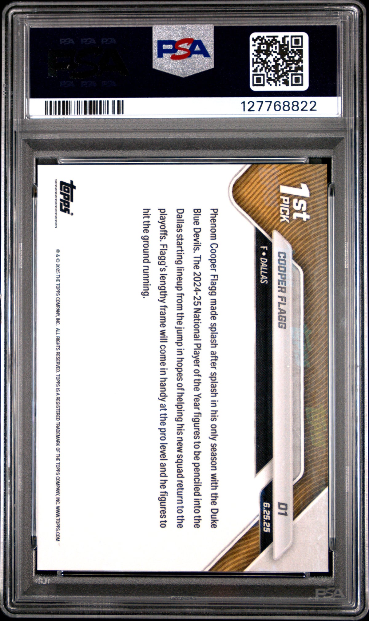 Cooper Flagg 2025 Topps Now Dallas Mavericks Basketball Rookie Card #D1 Graded PSA 9 Cert #127768822-Powers Sports Memorabilia