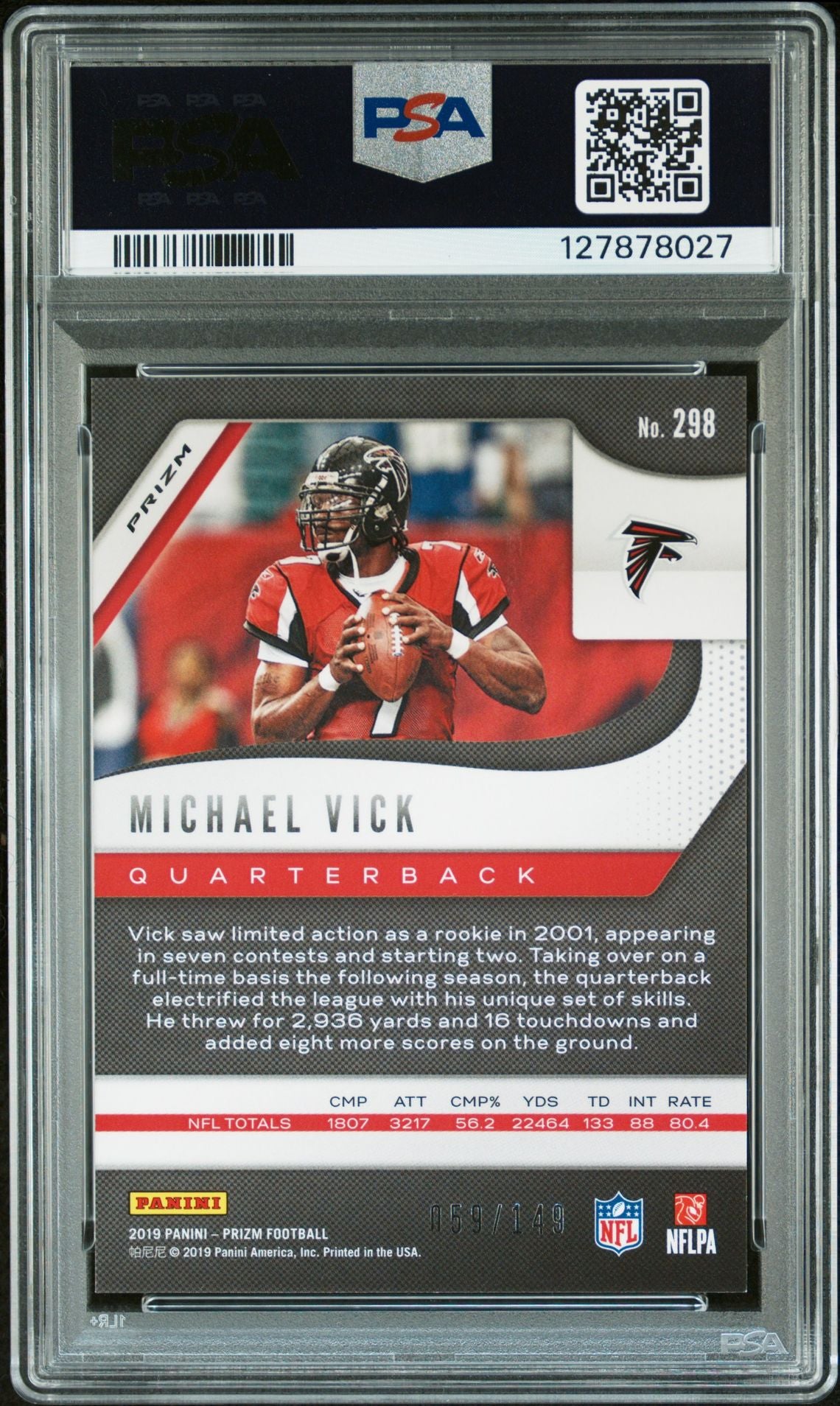 Michael Vick 2019 Panini Prizm Red Wave Signed Football Card #298 Graded PSA 8 Auto 10 69/149 Cert #127878027-Powers Sports Memorabilia
