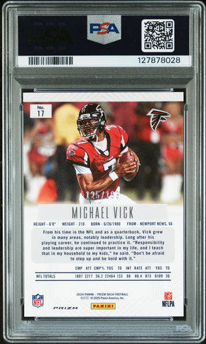 Michael Vick 2024 Prizm Deca Red Prizm Signed Football Card #17 Graded PSA 9 Auto 10 125/199 Cert #127878028-Powers Sports Memorabilia