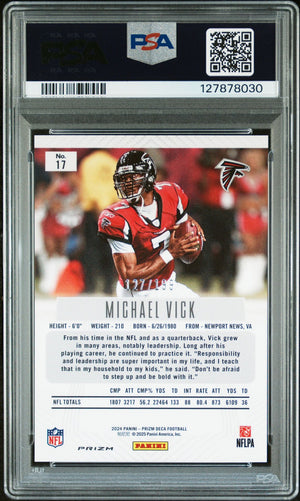 Michael Vick 2024 Prizm Deca Red Prizm Signed Football Card #17 Graded PSA 9 Auto 10 127/199 Cert #127878030-Powers Sports Memorabilia