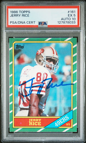 Jerry Rice 1986 Topps Signed Football Rookie Card #161 Graded PSA 5 Auto 10 Cert #127878033-Powers Sports Memorabilia