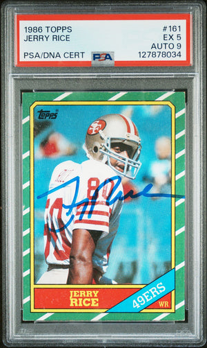 Jerry Rice 1986 Topps Signed Football Rookie Card #161 Graded PSA 5 Auto 9 Cert #127878034-Powers Sports Memorabilia
