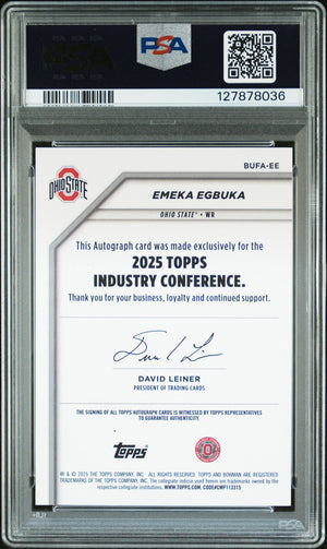 Emeka Egbuka 2025 Topps Industry Conference Black Signed Football Rookie Card #EE Graded PSA 8 Auto 10 3/10 Cert #127878036-Powers Sports Memorabilia