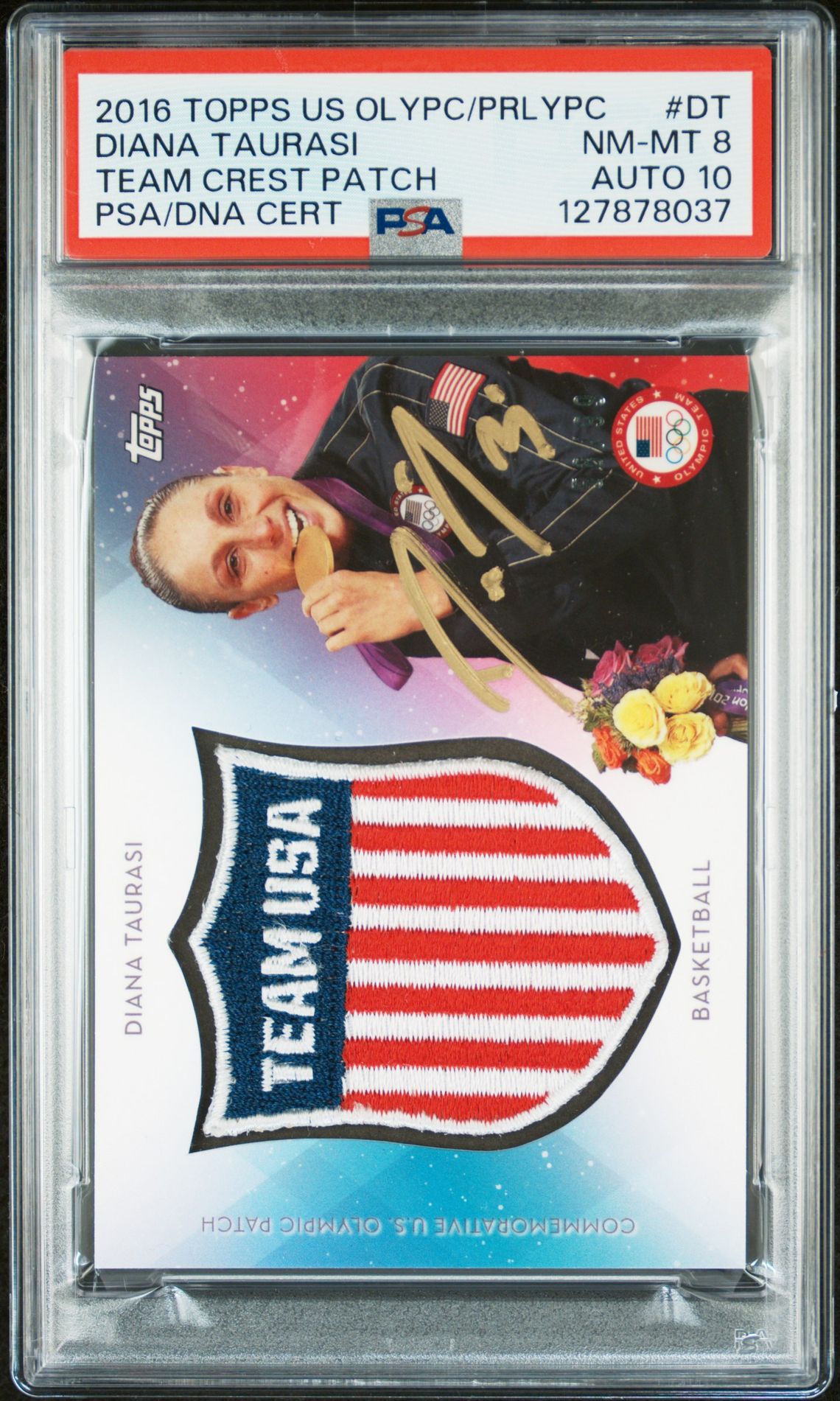 Diana Taurasi 2016 Topps US Olympic Team Crest Patch Signed Basketball Card #DT Graded PSA 8 Auto 10 58/99 Cert #127878037-Powers Sports Memorabilia