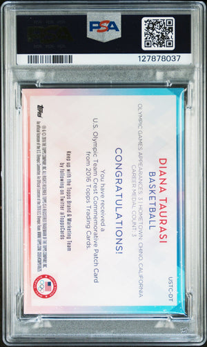 Diana Taurasi 2016 Topps US Olympic Team Crest Patch Signed Basketball Card #DT Graded PSA 8 Auto 10 58/99 Cert #127878037-Powers Sports Memorabilia