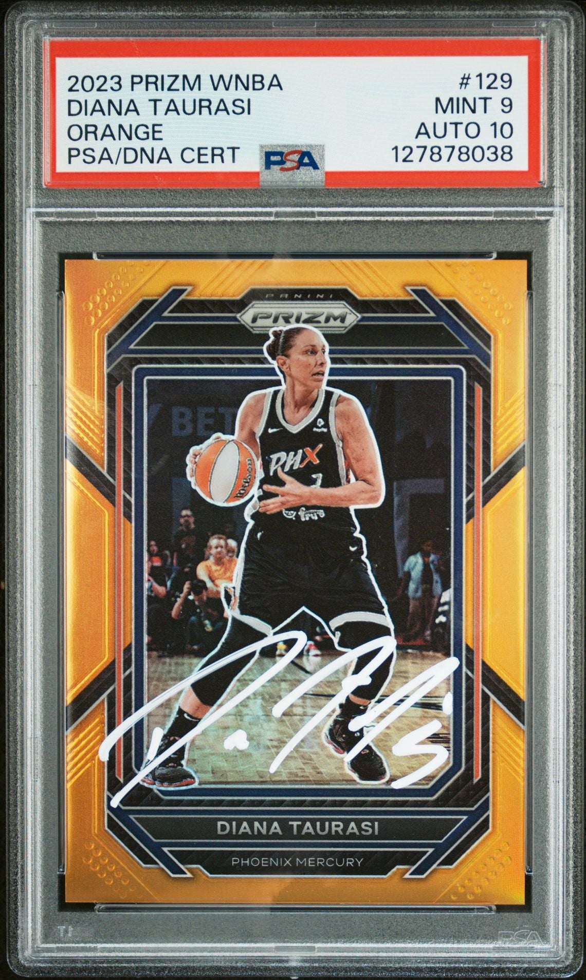 Diana Taurasi 2023 Panini Prizm WNBA Orange Signed Basketball Card #129 Graded PSA 9 Auto 10 93/99 Cert #127878038-Powers Sports Memorabilia