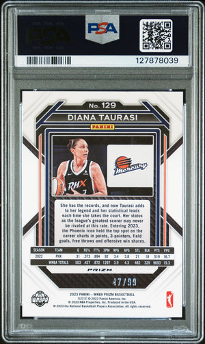 Diana Taurasi 2023 Panini Prizm WNBA Orange Signed Basketball Card #129 Graded PSA 8 Auto 9 47/99 Cert #127878039-Powers Sports Memorabilia