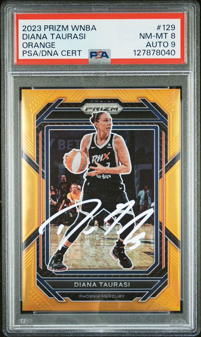 Diana Taurasi 2023 Panini Prizm WNBA Orange Signed Basketball Card #129 Graded PSA 8 Auto 9 71/99 Cert #127878040-Powers Sports Memorabilia