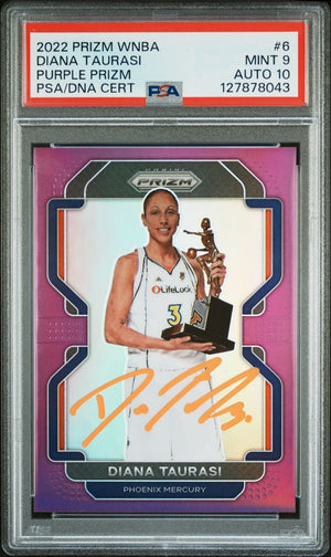 Diana Taurasi 2022 Panini Prizm WNBA Purple Prizm Signed Basketball Card #6 Graded PSA 9 Auto 10 12/99 Cert #127878043-Powers Sports Memorabilia