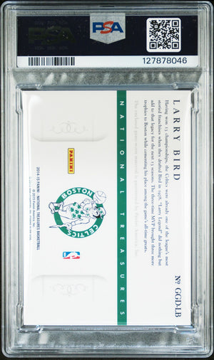 Larry Bird 2014 Panini National Treasures NBA Game Gear Duals Game Worn Signed Basketball Card #LB Graded PSA 8 Auto 10 8/99 Cert #127878046-Powers Sports Memorabilia