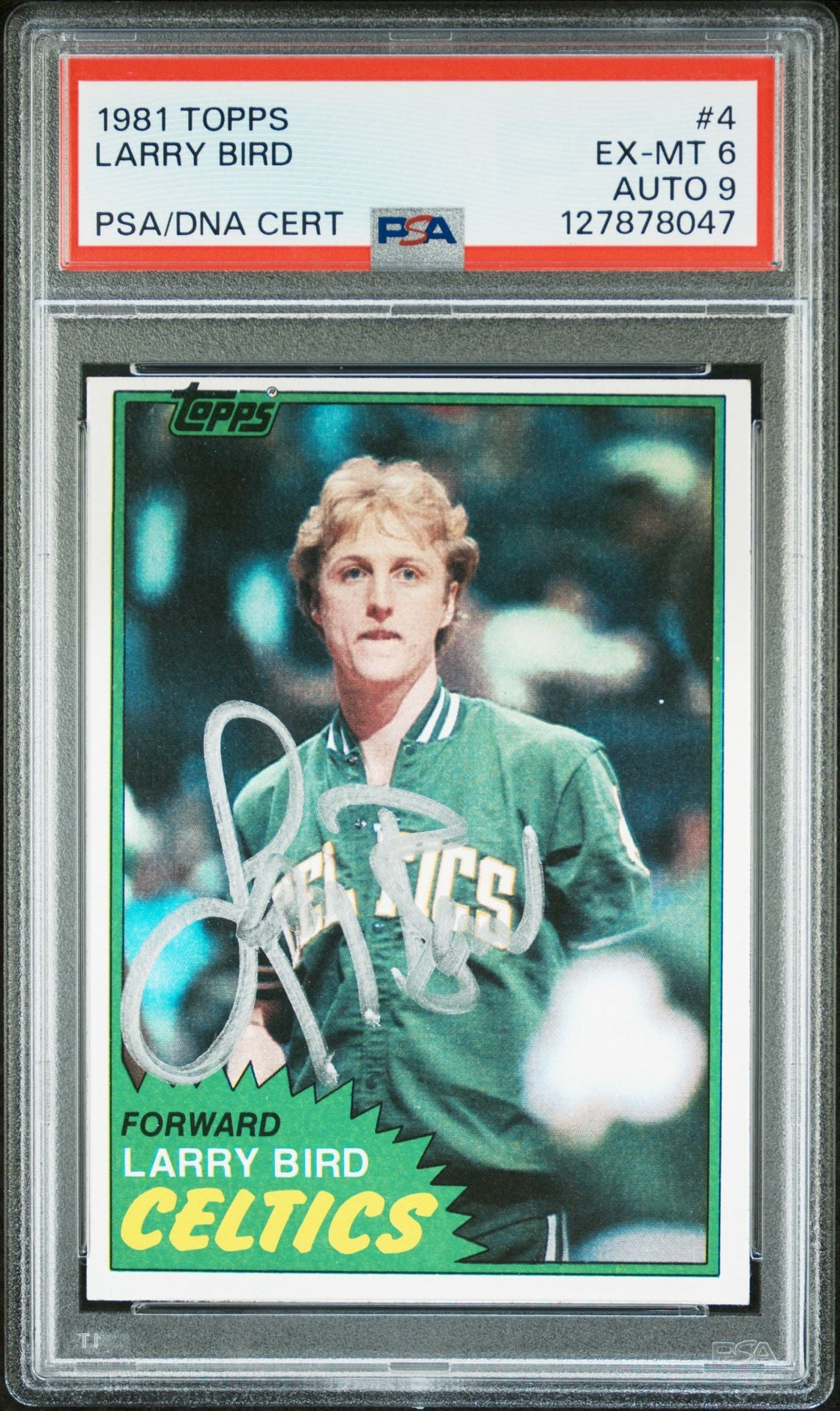 Larry Bird 1981 Topps Signed Basketball Card #4 Graded PSA 6 Auto 9 Cert #127878047-Powers Sports Memorabilia