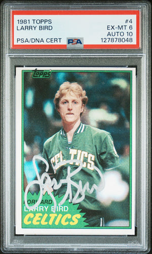 Larry Bird 1981 Topps Signed Basketball Card #4 Graded PSA 6 Auto 10 Cert #127878048-Powers Sports Memorabilia