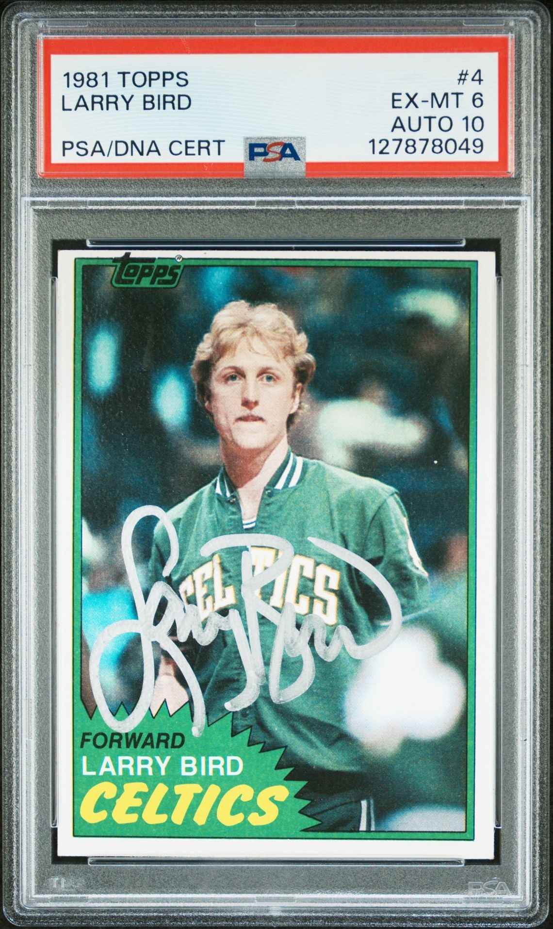Larry Bird 1981 Topps Signed Basketball Card #4 Graded PSA 6 Auto 10 Cert #127878049-Powers Sports Memorabilia