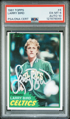 Larry Bird 1981 Topps Signed Basketball Card #4 Graded PSA 6 Auto 10 Cert #127878049-Powers Sports Memorabilia