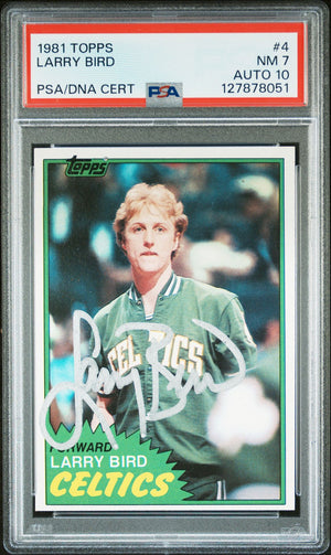 Larry Bird 1981 Topps Signed Basketball Card #4 Graded PSA 7 Auto 10 Cert #127878051-Powers Sports Memorabilia