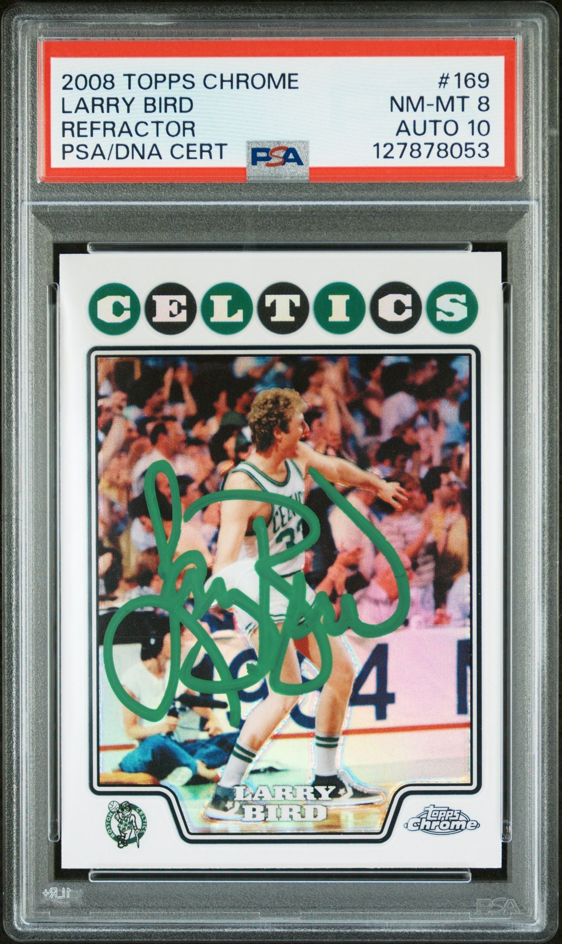 Larry Bird 2008 Topps Chrome Refractor Signed Basketball Card #169 Graded PSA 8 Auto 10 Cert #127878053-Powers Sports Memorabilia