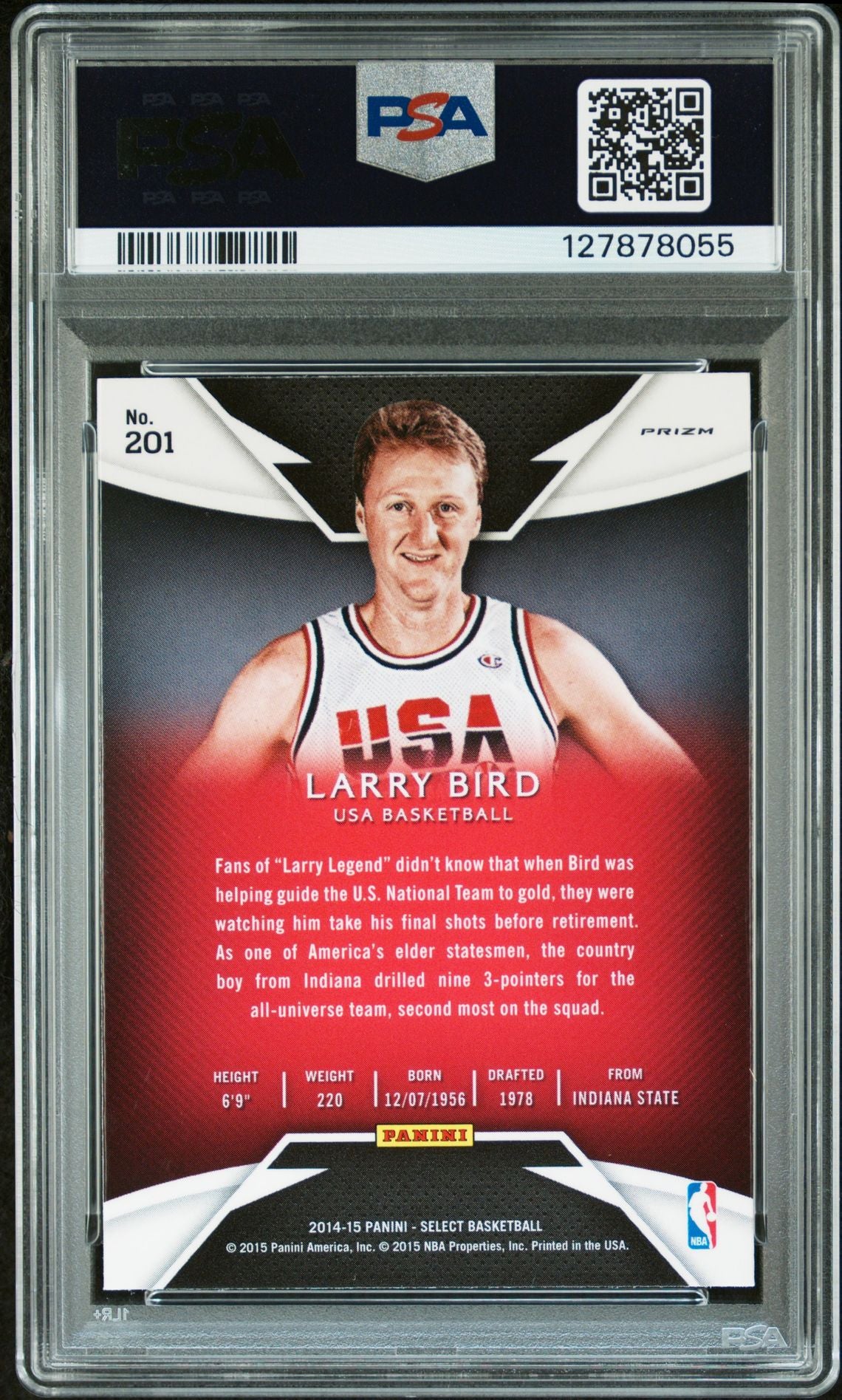 Larry Bird 2014 Panini Select Blue Silver Prizm Signed Basketball Card #201 Graded PSA 10 Auto 10 Cert #127878055-Powers Sports Memorabilia