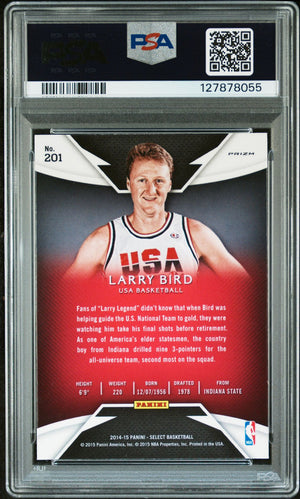 Larry Bird 2014 Panini Select Blue Silver Prizm Signed Basketball Card #201 Graded PSA 10 Auto 10 Cert #127878055-Powers Sports Memorabilia