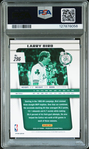 Larry Bird 2024 Prizm Deca Green Shimmer Foil Signed Basketball Card #296 Graded PSA 9 Auto 9 6/12 Cert #127878056-Powers Sports Memorabilia