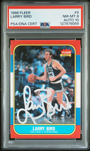 Larry Bird 1986 Fleer Signed Basketball Card #9 Graded PSA 8 Auto 10 Cert #127878059-Powers Sports Memorabilia