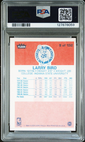 Larry Bird 1986 Fleer Signed Basketball Card #9 Graded PSA 8 Auto 10 Cert #127878059-Powers Sports Memorabilia