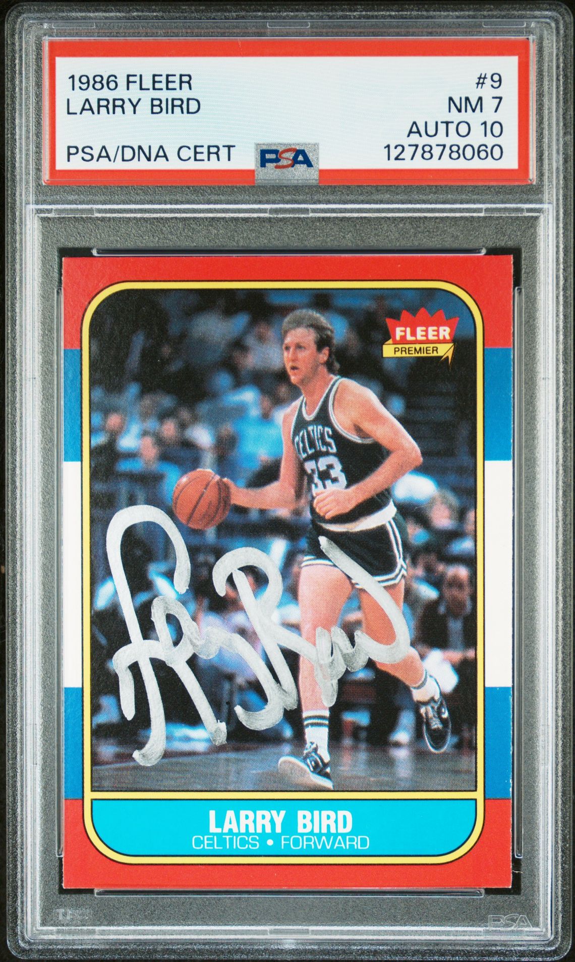 Larry Bird 1986 Fleer Signed Basketball Card #9 Graded PSA 7 Auto 10 Cert #127878060-Powers Sports Memorabilia