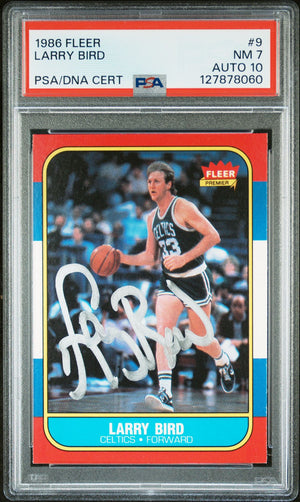 Larry Bird 1986 Fleer Signed Basketball Card #9 Graded PSA 7 Auto 10 Cert #127878060-Powers Sports Memorabilia