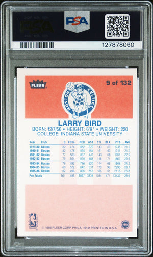 Larry Bird 1986 Fleer Signed Basketball Card #9 Graded PSA 7 Auto 10 Cert #127878060-Powers Sports Memorabilia