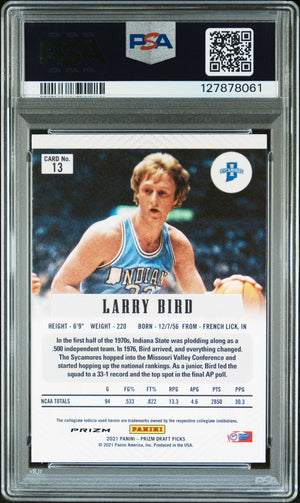 Larry Bird 2021 Prizm Draft Picks Flashback Silver Prizm Signed Basketball Card #13 Graded PSA 7 Auto 10 Cert #127878061-Powers Sports Memorabilia
