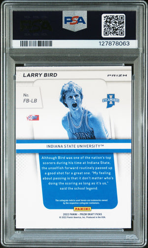 Larry Bird 2022 Prizm Draft Picks Flashback Silver Prizm Signed Basketball Card #FBLB Graded PSA 9 Auto 10 Cert #127878063-Powers Sports Memorabilia