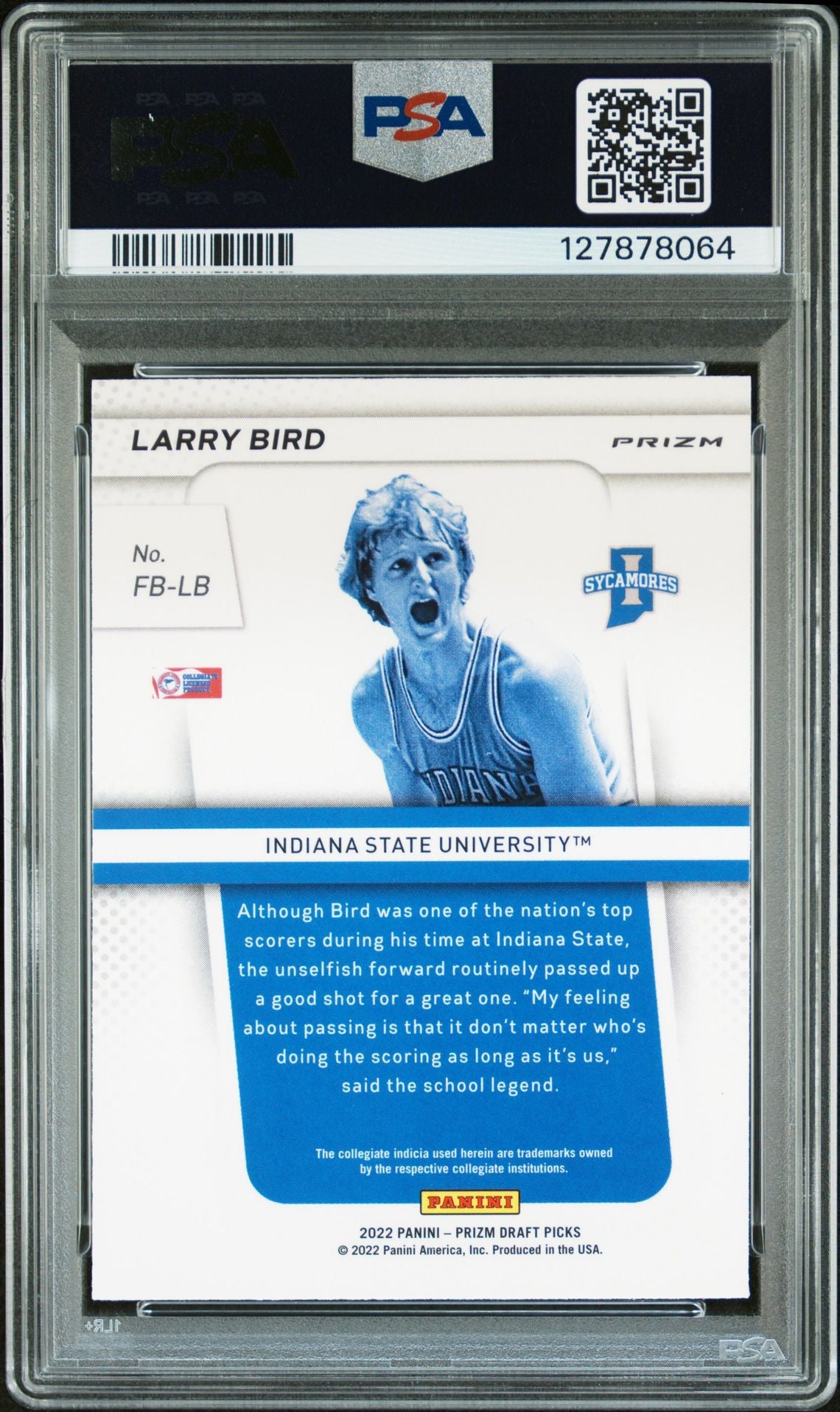 Larry Bird 2022 Prizm Draft Picks Flashback Silver Prizm Signed Basketball Card #FBLB Graded PSA 6 Auto 10 Cert #127878064-Powers Sports Memorabilia