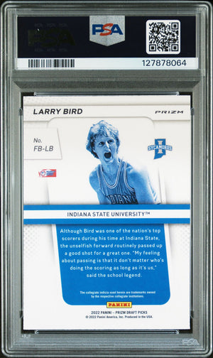 Larry Bird 2022 Prizm Draft Picks Flashback Silver Prizm Signed Basketball Card #FBLB Graded PSA 6 Auto 10 Cert #127878064-Powers Sports Memorabilia