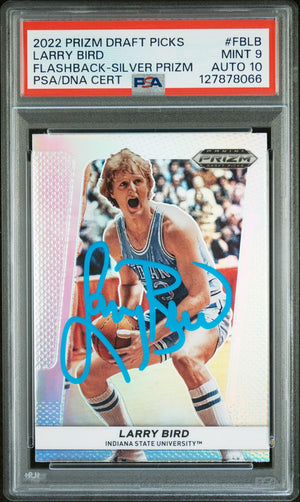 Larry Bird 2022 Prizm Draft Picks Flashback Silver Prizm Signed Basketball Card #FBLB Graded PSA 9 Auto 10 Cert #127878066-Powers Sports Memorabilia