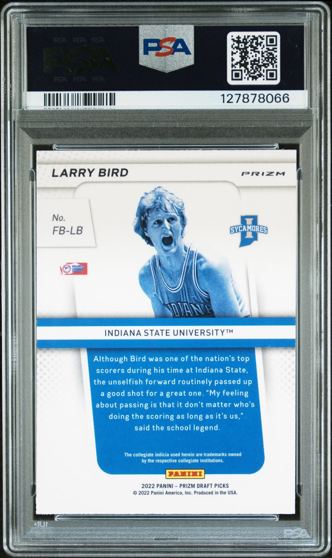 Larry Bird 2022 Prizm Draft Picks Flashback Silver Prizm Signed Basketball Card #FBLB Graded PSA 9 Auto 10 Cert #127878066-Powers Sports Memorabilia