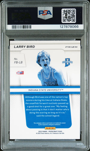 Larry Bird 2022 Prizm Draft Picks Flashback Silver Prizm Signed Basketball Card #FBLB Graded PSA 9 Auto 10 Cert #127878066-Powers Sports Memorabilia