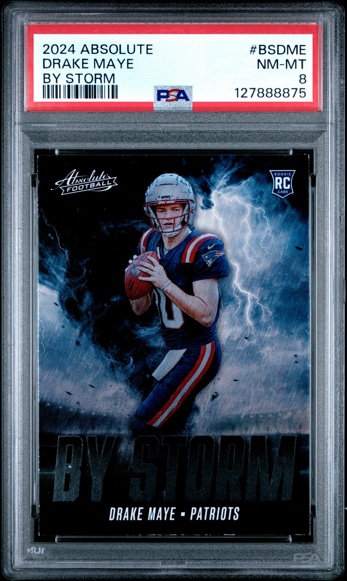 Drake Maye 2024 Absolute By Storm Football Rookie Card #BSDME Graded PSA 8 Cert #127888875-Powers Sports Memorabilia