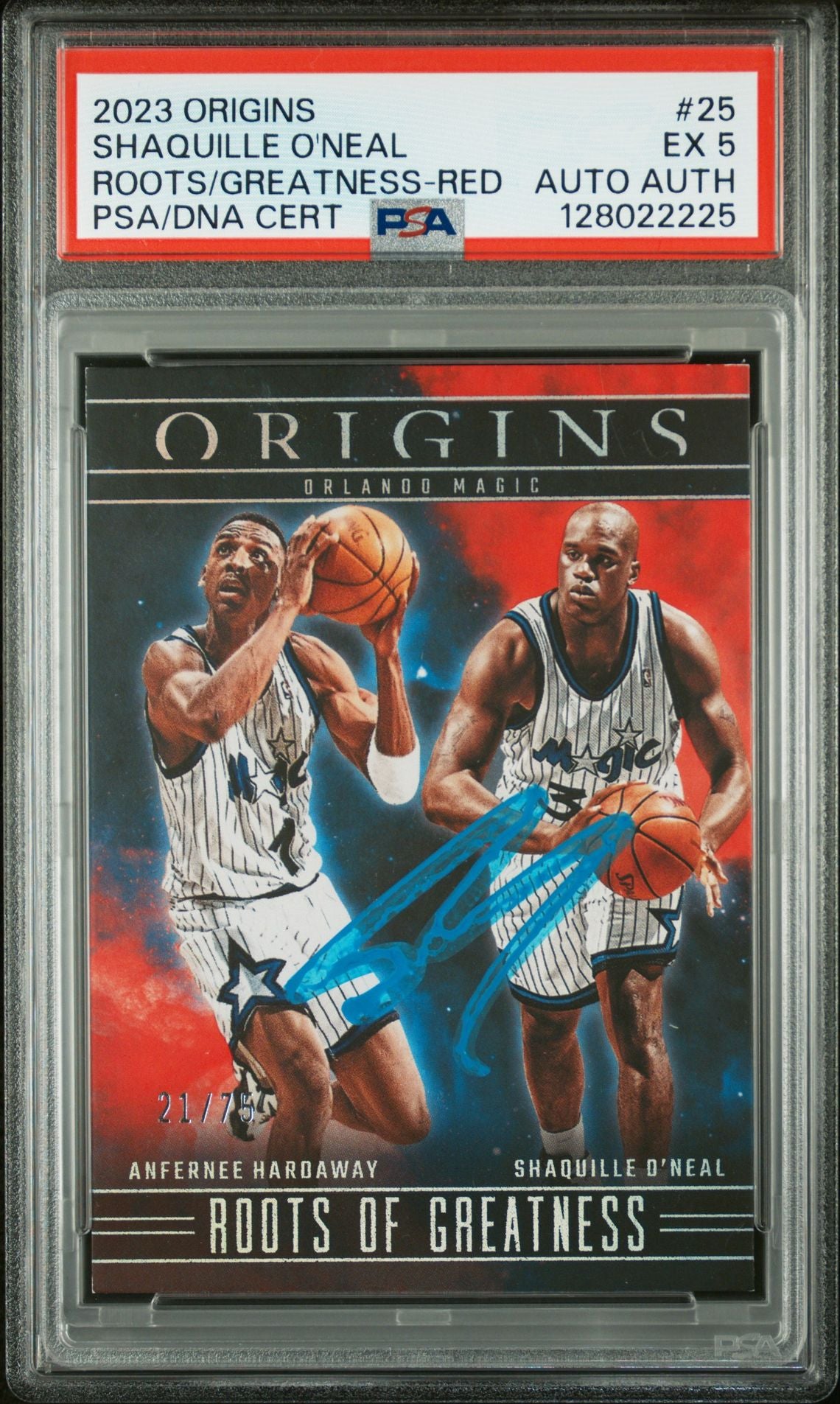 Shaquille O&#39;Neal 2023 Origins Roots of Greatness Red Signed Basketball Card #25 Graded PSA 5 Auto Cert #128022225-Powers Sports Memorabilia