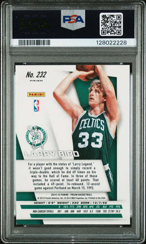 Larry Bird 2014 Panini Prizm Green Prizm Signed Basketball Card #232 Graded PSA 8 Auto Cert #128022228-Powers Sports Memorabilia