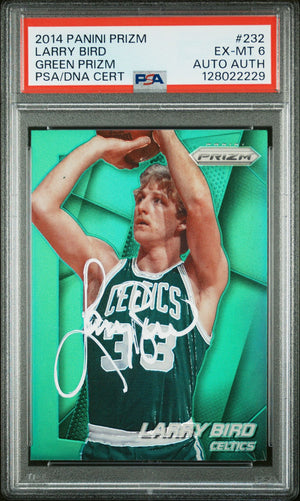 Larry Bird 2014 Panini Prizm Green Prizm Signed Basketball Card #232 Graded PSA 6 Auto Cert #128022229-Powers Sports Memorabilia