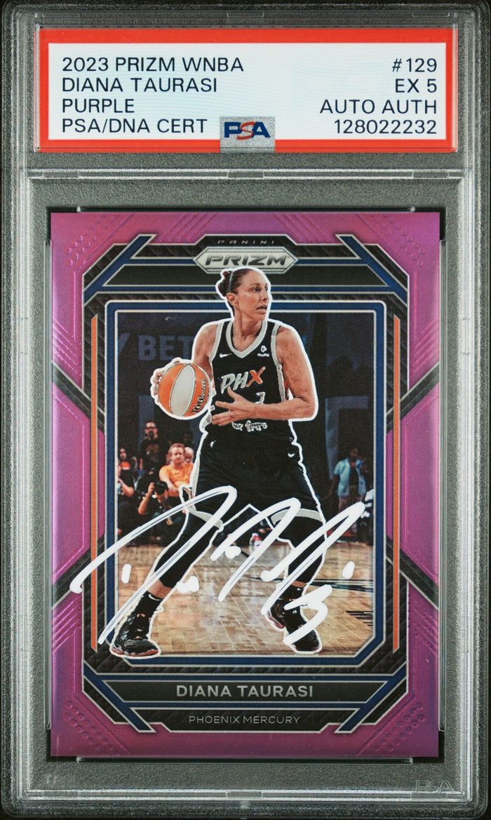 Diana Taurasi 2023 Prizm WNBA Purple Prizm Signed Basketball Card #129 Graded PSA 5 60/149 Auto Cert #128022232-Powers Sports Memorabilia