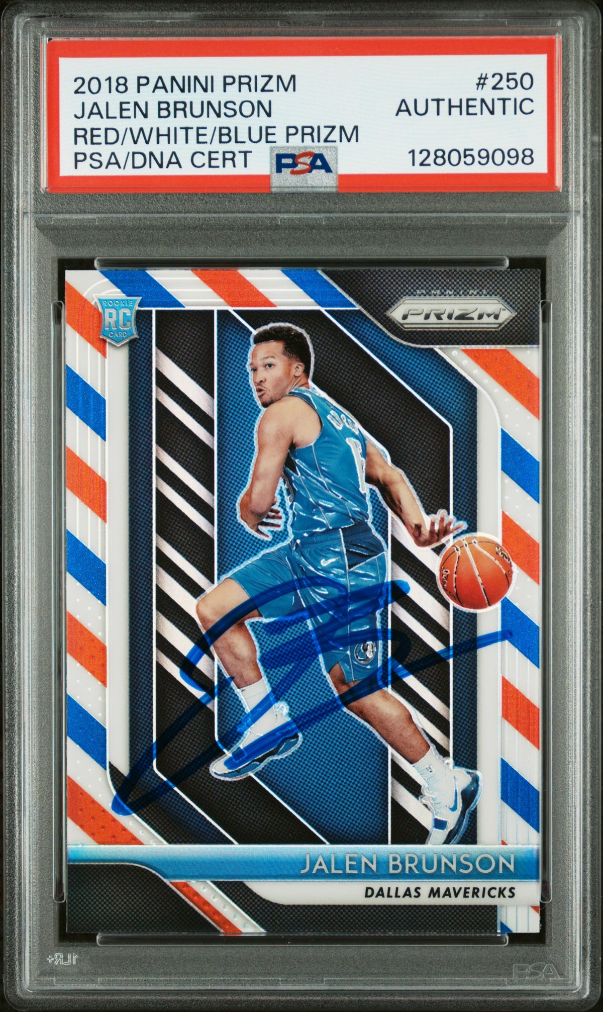 Jalen Brunson 2018 Panini Prizm Red White Blue Basketball RC Rookie Card #250 Auto PSA Authentic Cert #128059098-Powers Sports Memorabilia
