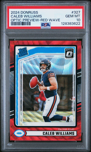 Caleb Williams 2024 Donruss Optic Preview Red Wave Chicago Bears Football RC Rookie Card #327 Graded PSA 10 Cert #128383622-Powers Sports Memorabilia